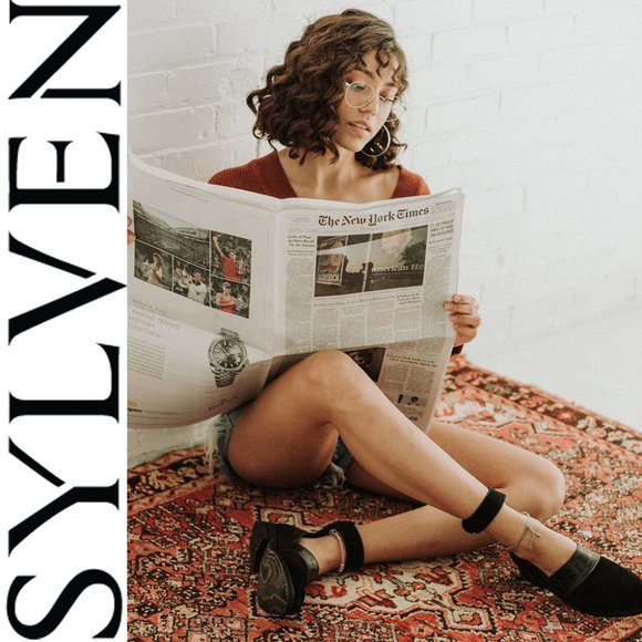SYLVEN New York Shoes - SYLVEN New York Lennox Croc Embossed Ankle Strap SHOES Size 7.5 Black Leather NE